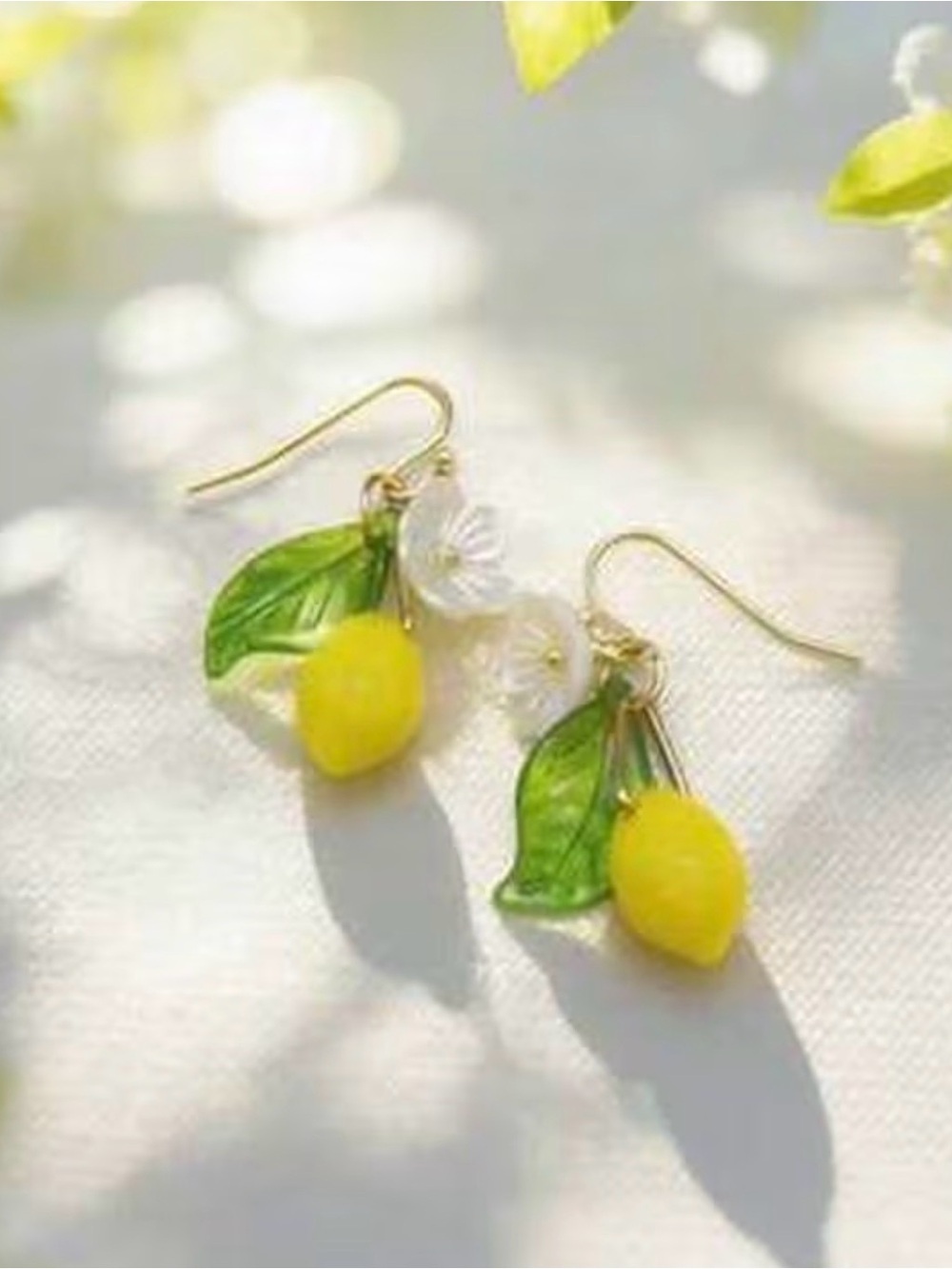 Yellow Lemon & Green Leaf Dangle Earrings